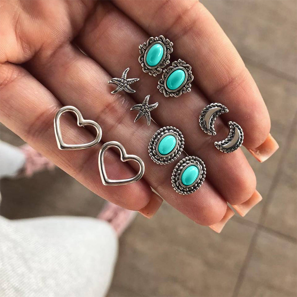 Wholesale Bohemian Turquoise Earrings Set 5 Pairs Jewelry Accessory Boutique Resale