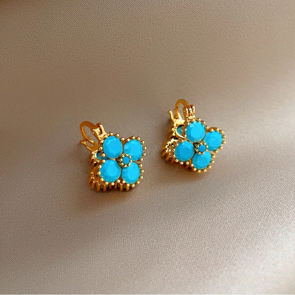 Wholesale Elegant  Sophisticated Four-Leaf Clover Turquoise Stud Earrings
