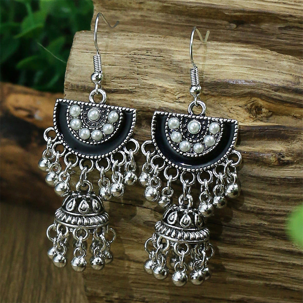 Wholesale Tribal Long Bell Tassel Earrings Alloy Jewelry Accessory for Resale