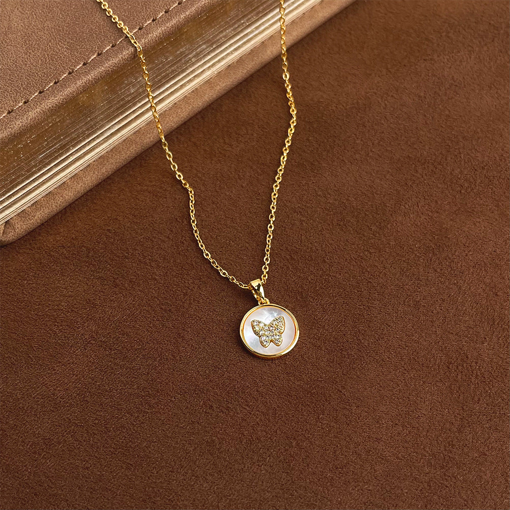 Wholesale Luxury Mother-of-Pearl Necklace for Women,  Fashionable Zirconia Clavicle Chain,  High-End Sweater Chain