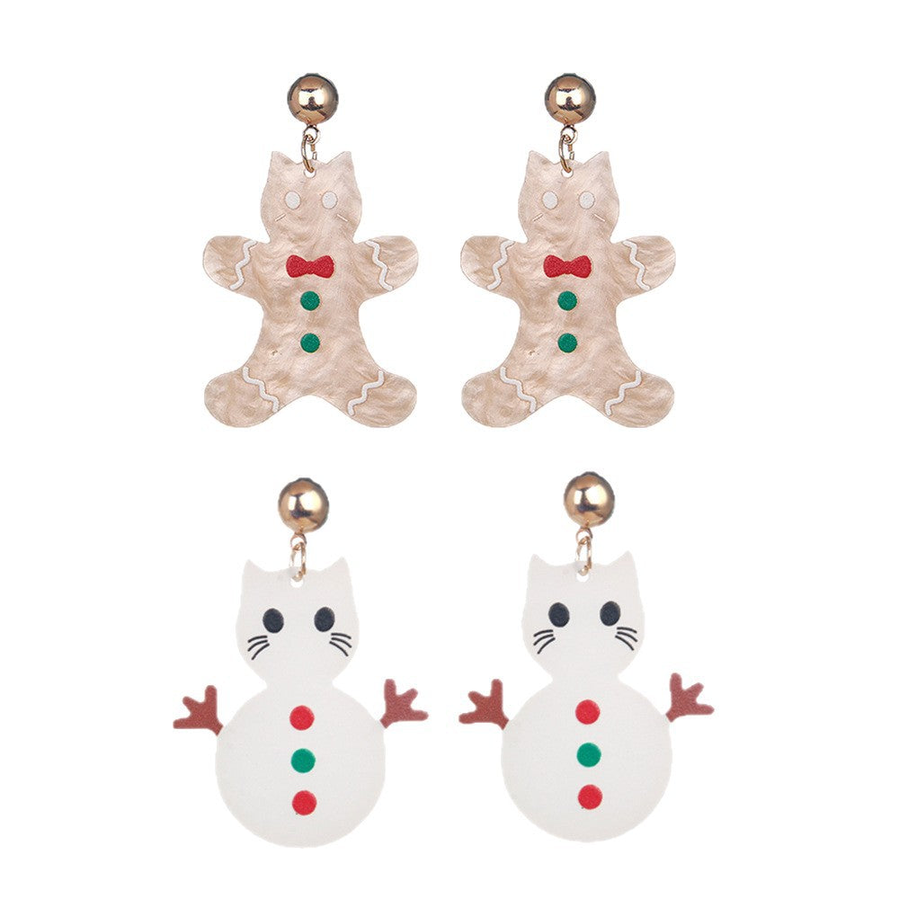 Wholesale  Acrylic Cute Cat Gingerbread Man Snowman Earrings