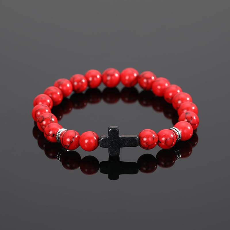 Wholesale Alloy Black Bead Bracelet with Cross Charm - Fashionable European American Style Jewelry Accessory for Everyday Wear