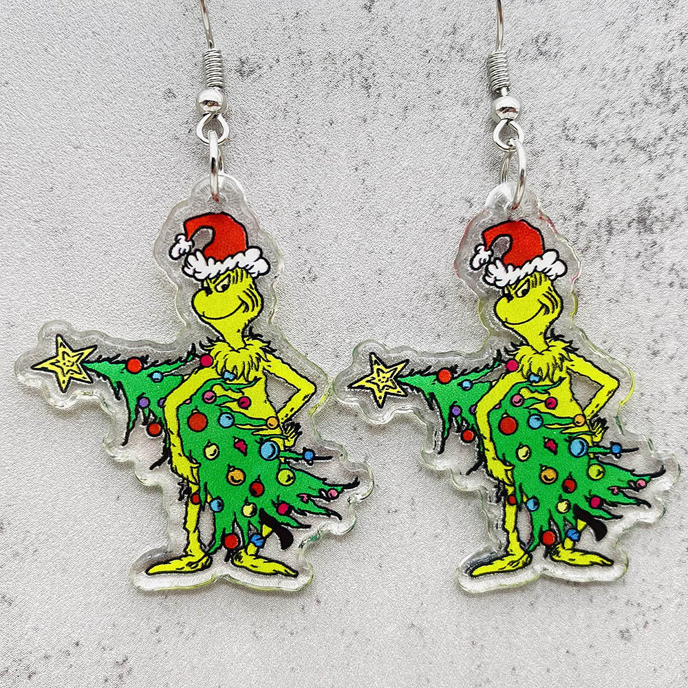 Wholesale  Christmas Acrylic Earrings  Red Santa Hat Christmas Tree Pendant Earrings