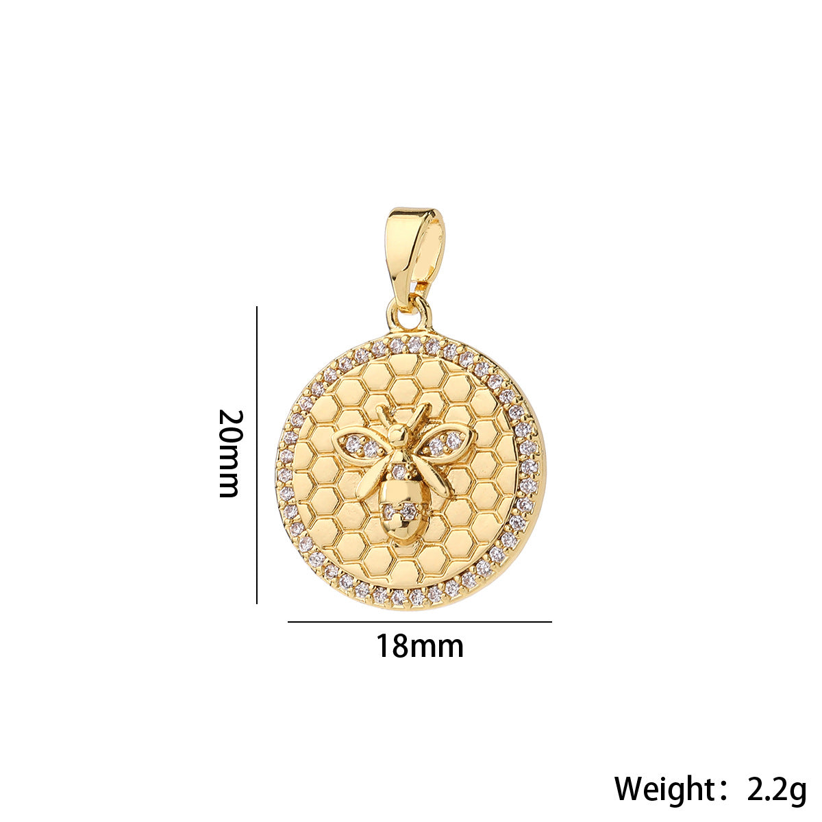Wholesale Gold Plated Brass Honeycomb Bee Pendant Micro Set Zircon Charm DIY Jewelry Accessory Gift Boutique Resale