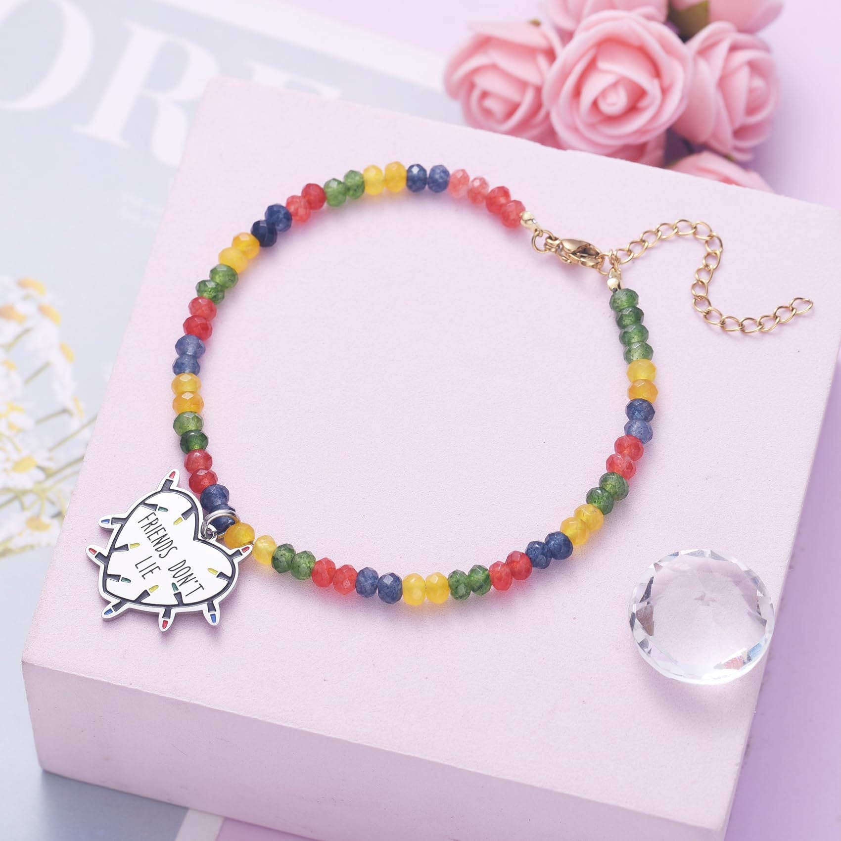 Wholesale Friendship  3mm faceted beads heart pendant bracelet ACCVIP
