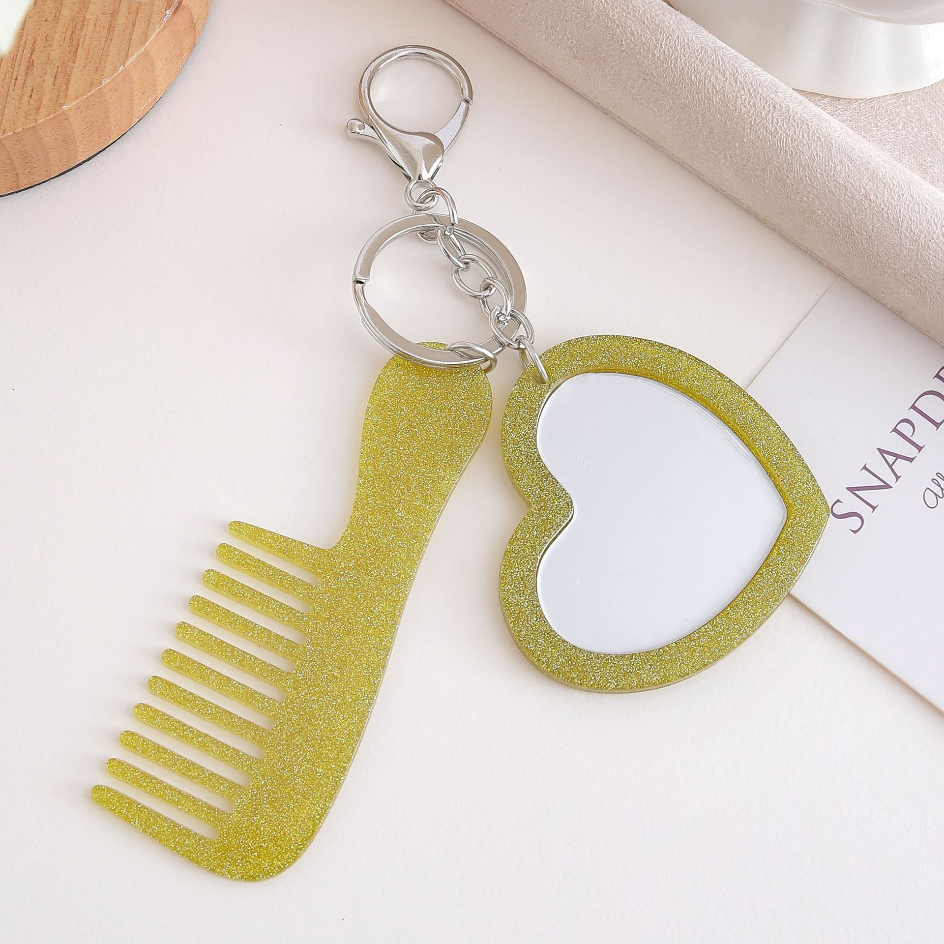 Wholesale Glitter Heart Makeup Mirror Keychain