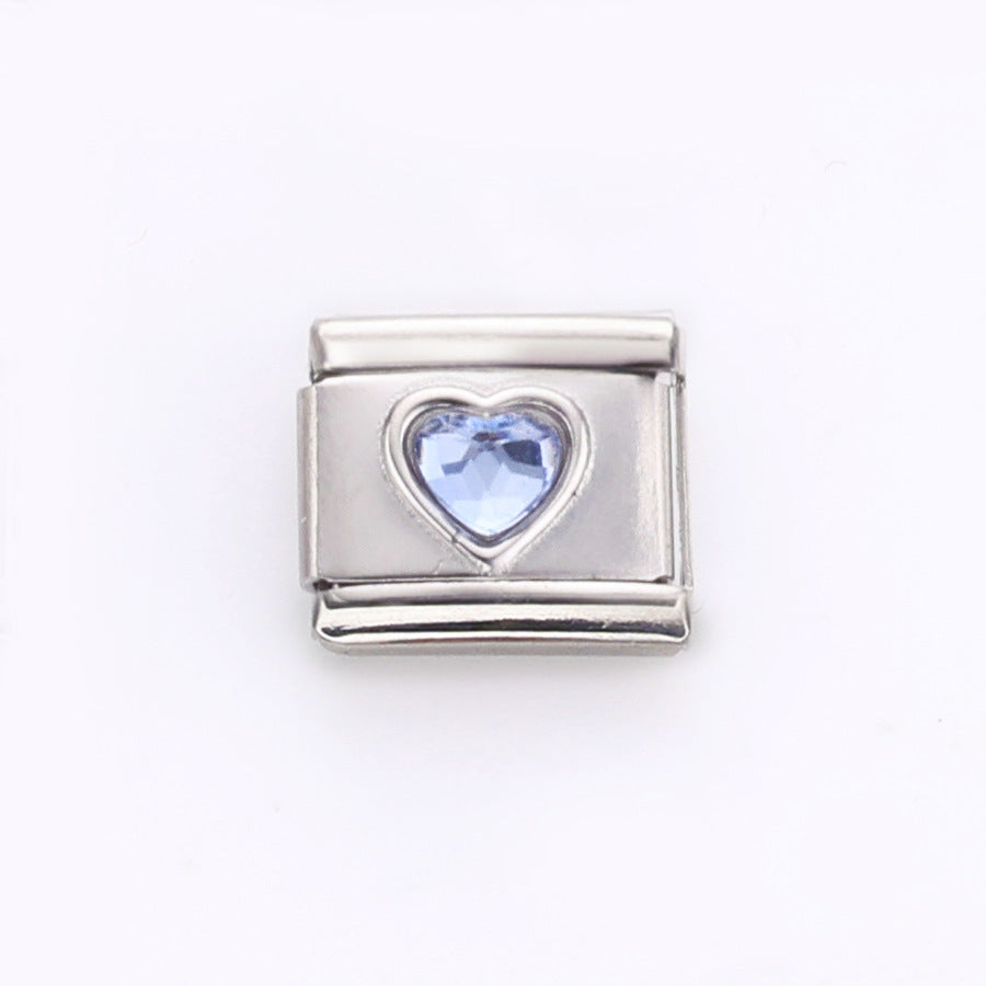 Wholesale 10pcs Italian Charm Bracelet 9mm DIY Splicing Colorful Heart Gem Stainless Steel Composable Bracelet