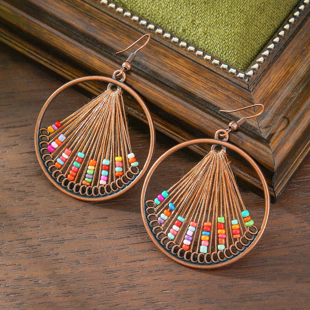Wholesale Bohemian Retro Hand Woven Earrings Ethnic Style Zinc Alloy Jewelry Accessory for Vacation