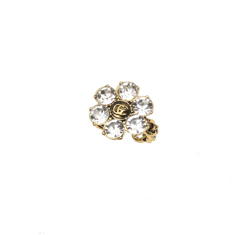 Wholesale Alloy Vintage Flower Ring with Diamond Detail,  Adjustable Open Ring for Women,  Trendy Fashion Accessory ACCVIP