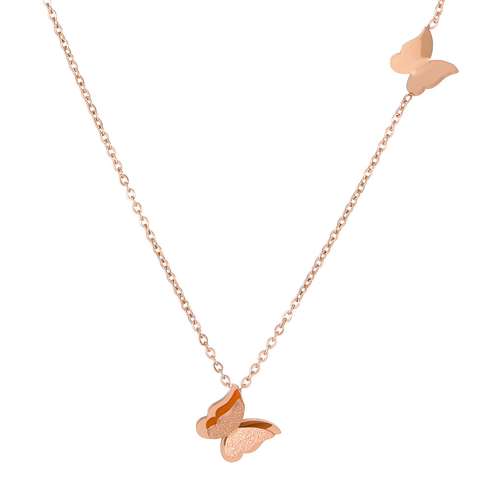 Wholesale Light Luxury Stainless Steel Gold Plated Frosted Butterfly Necklaces ACC-NE-MY017