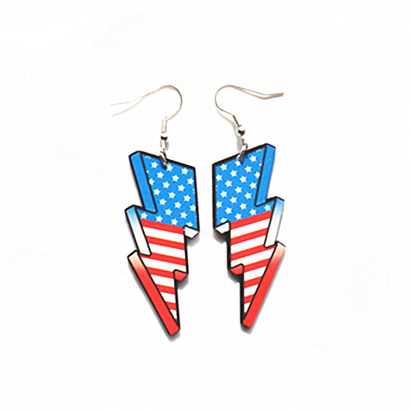 Wholesale Lightning Earrings Acrylic Double-Sided Printed Leopard Print Rainbow American Flag Lightning Shape Earrings for Women