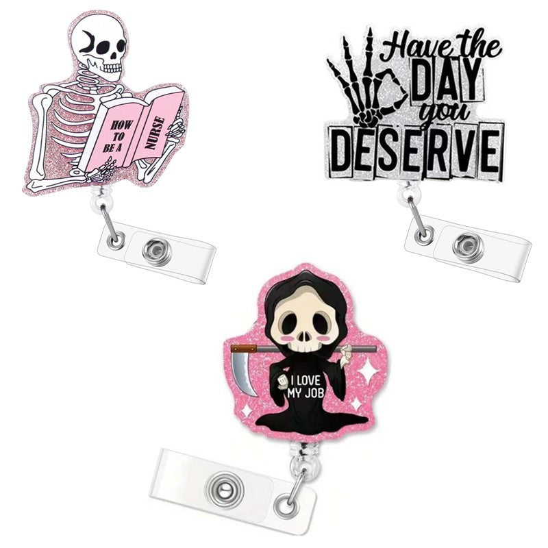 Wholesale  Skull Retractable Badge Reel Fashion Accessory for ID Badge Keychain Gift Boutique Resale