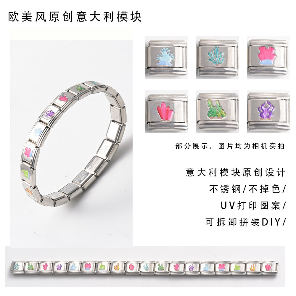 Wholesale Stainless Steel Modular Bracelet with UV Printed Pattern,  DIY Fashion Accessory for Everyday Wear
