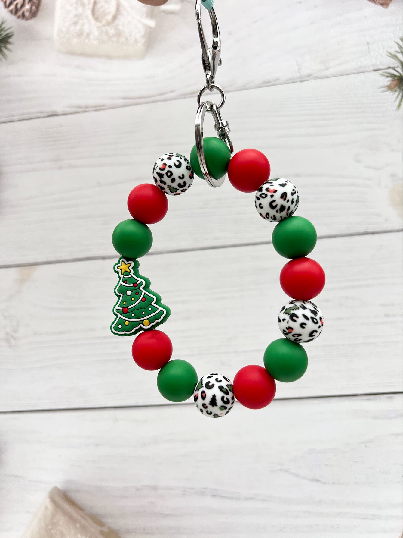 Wholesale Christmas Cute Santa Hat Old Man Silicone Beaded Keychain ACC-KC-JiuYa020