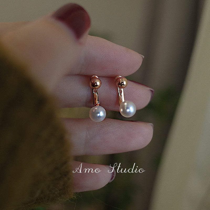 Wholesale Korean Style Back Hanging Pearl Earrings Platinum Plated - Fashion Accessory for Boutique Resale and Party