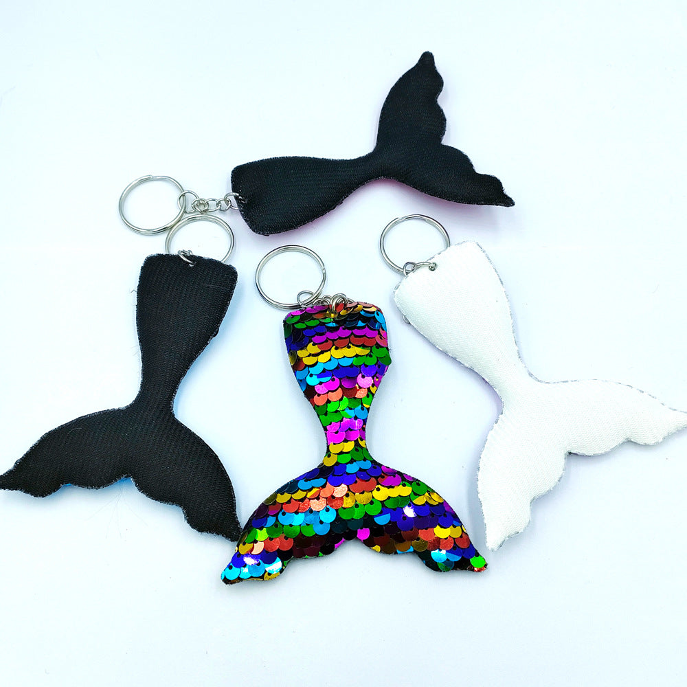 Wholesale single sided fish scale sequin keychain bag pendant fishtail key accessories ACC-KC-DY004