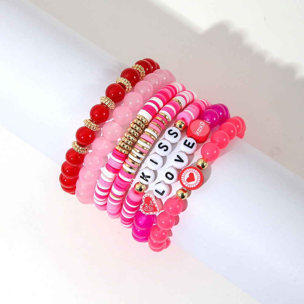 Wholesale cute pink love clay Valentine's Day bracelet set