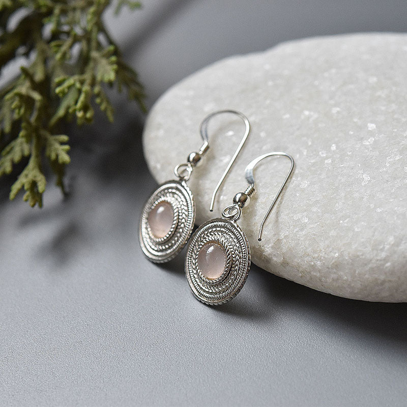 Wholesale  pink cat's eye stone earrings  elegant round carved handmade earrings