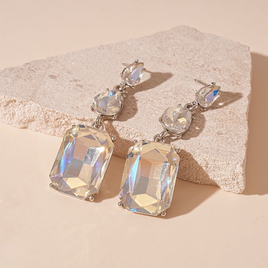 Wholesale Silver Needle Light Luxury Style Diamond Drop Geometric Square Earrings