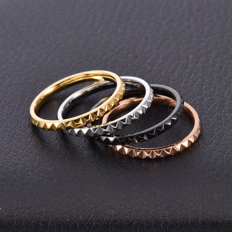 Wholesale Princess Style Stainless Steel Cone Grid Narrow Index Finger Ring