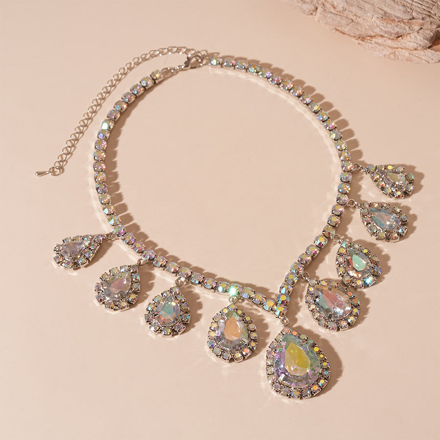Wholesale  Light Luxury Diamond-encrusted Water Drops Geometric Collarbone Necklace