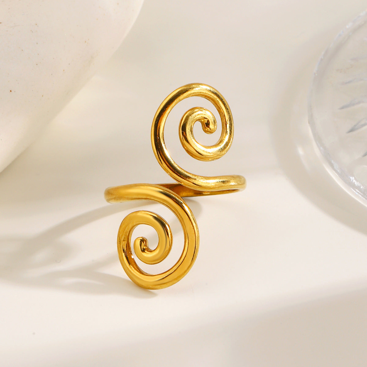 Wholesale European Style Swirl Open Ring,  Gold Plated Stainless Steel,  Fashion Jewelry Accessory for Women