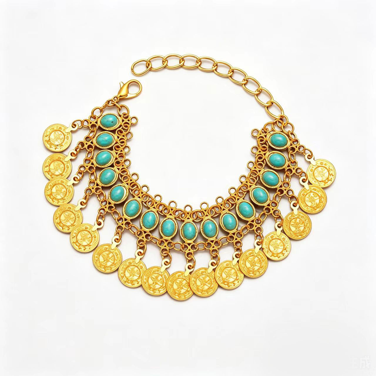 Wholesale Bohemian Turquoise Coin Tassel Bracelet Vintage Ethnic Style Fashion Jewelry Accessory for Travel Souvenir