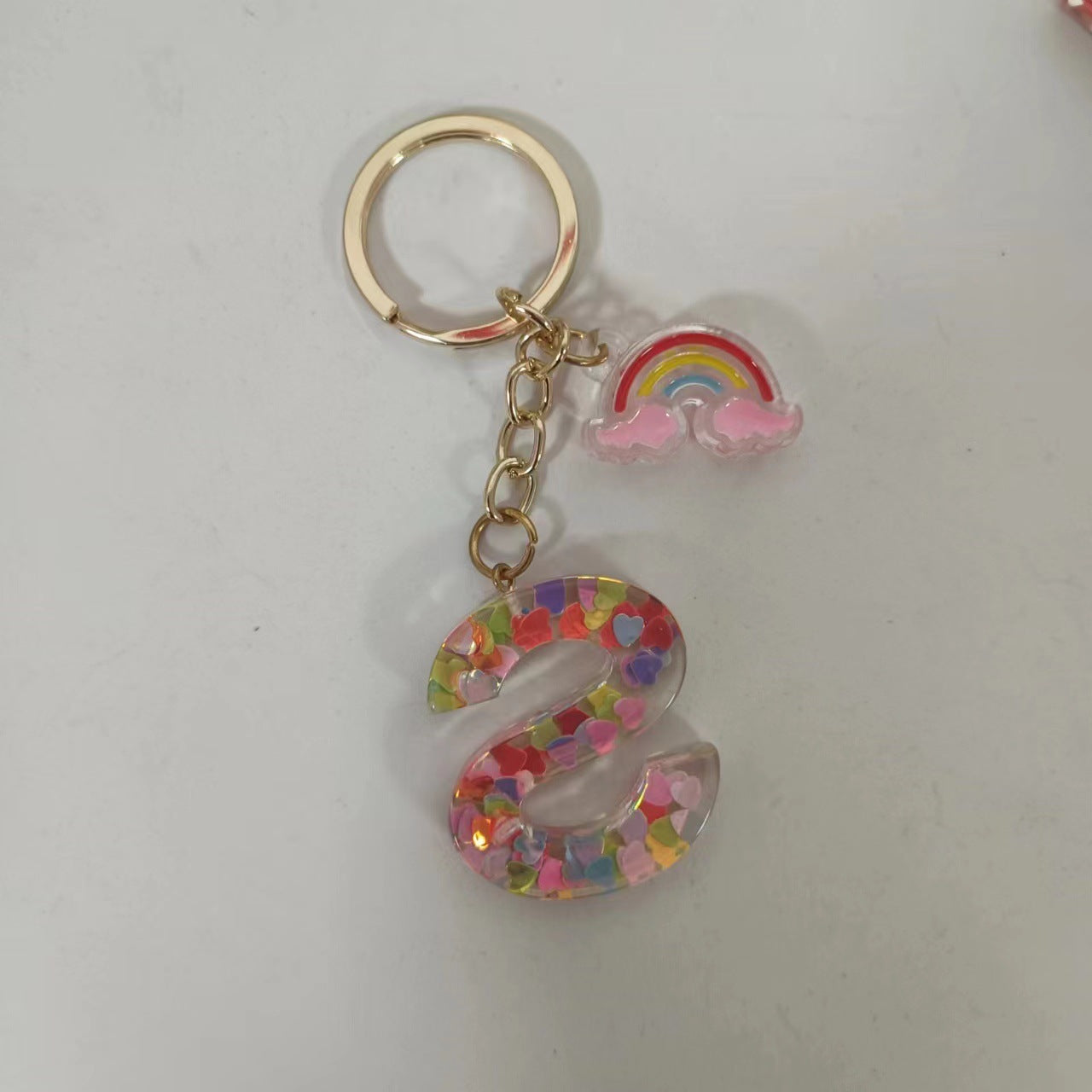 Wholesale Trendy Resin Alphabet Letter Keychains 26 A Z Iridescent Sequin Charm Set Party Gift Bag Charm Boutique Resale Accessory