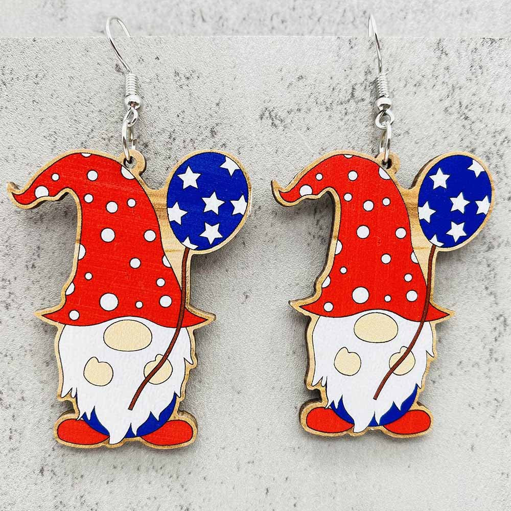 Wholesale American Independence Day Five Pointed Star Wooden Earrings ACC-ES-CY020