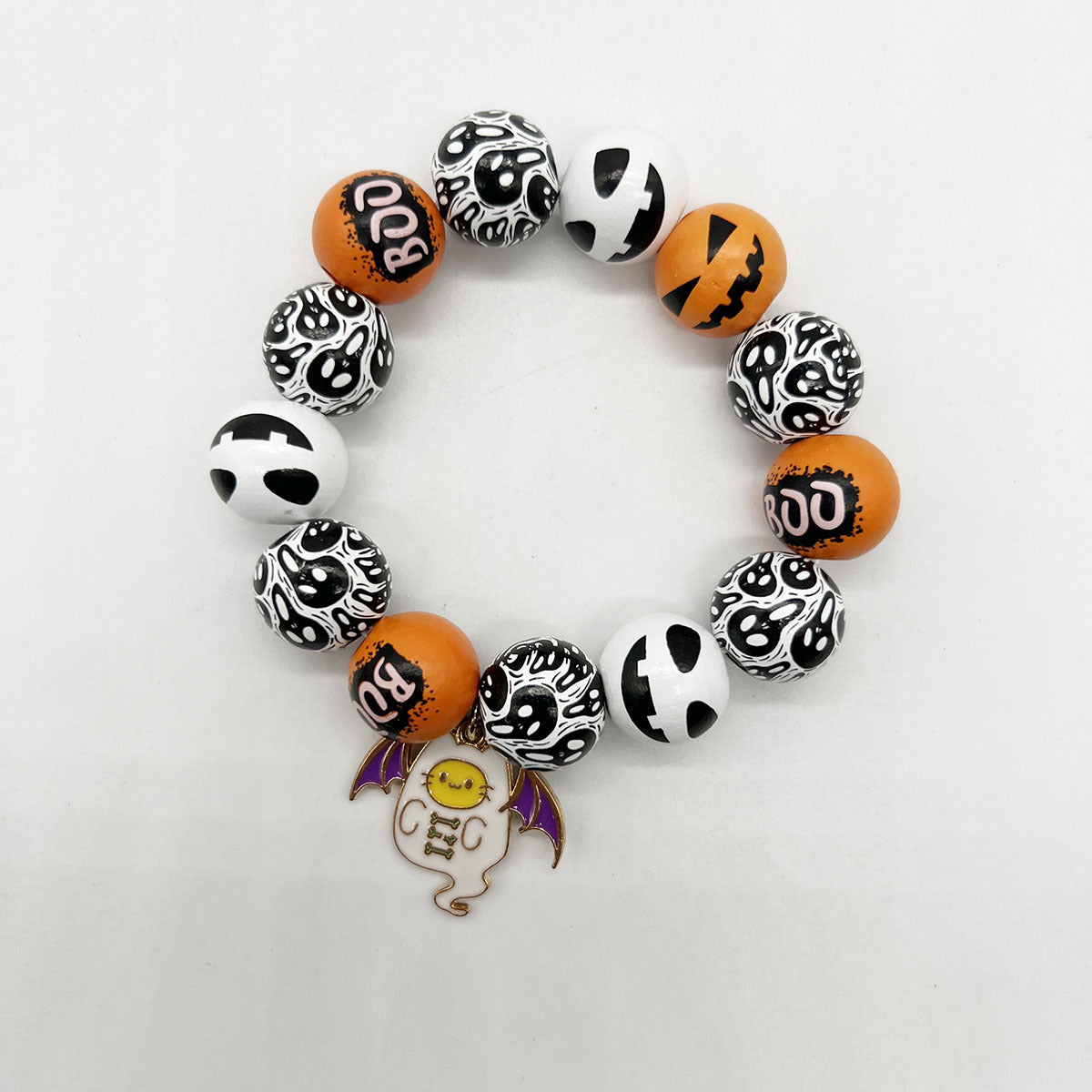 Wholesale Christmas Snowflake Christmas Tree Halloween Orange Wooden Beads Stretch Bracelet ACC-BT-Nanh005