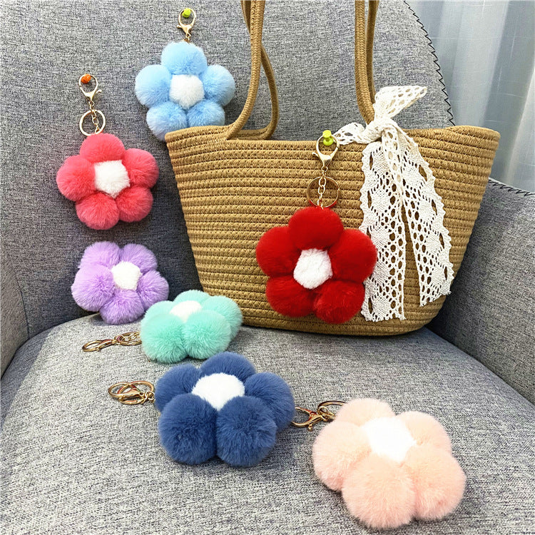 Wholesale Cute Flower Plush Keychain Red Plush Bag Charm For Bags And Car Keys Everyday Use Gift Boutique Resale