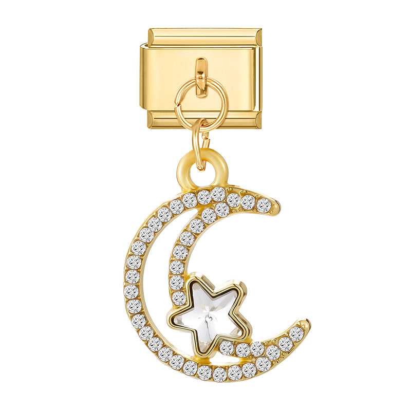 Bracelet de charme italien en gros 9 mm de bricolage d'épissage en or et en diamant blanc bracelet composable en acier inoxydable