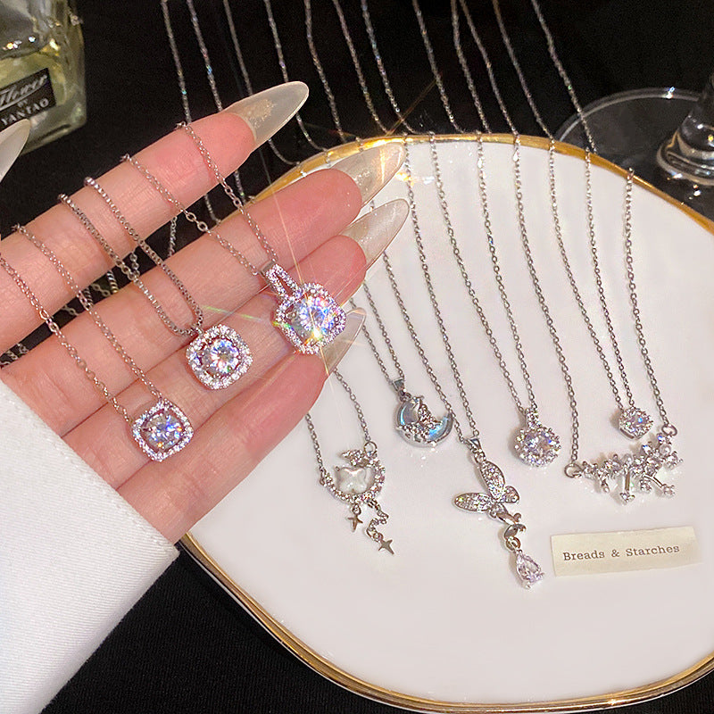 Wholesale Super sparkly zircon titanium steel necklace for women,  versatile and elegant silver.
