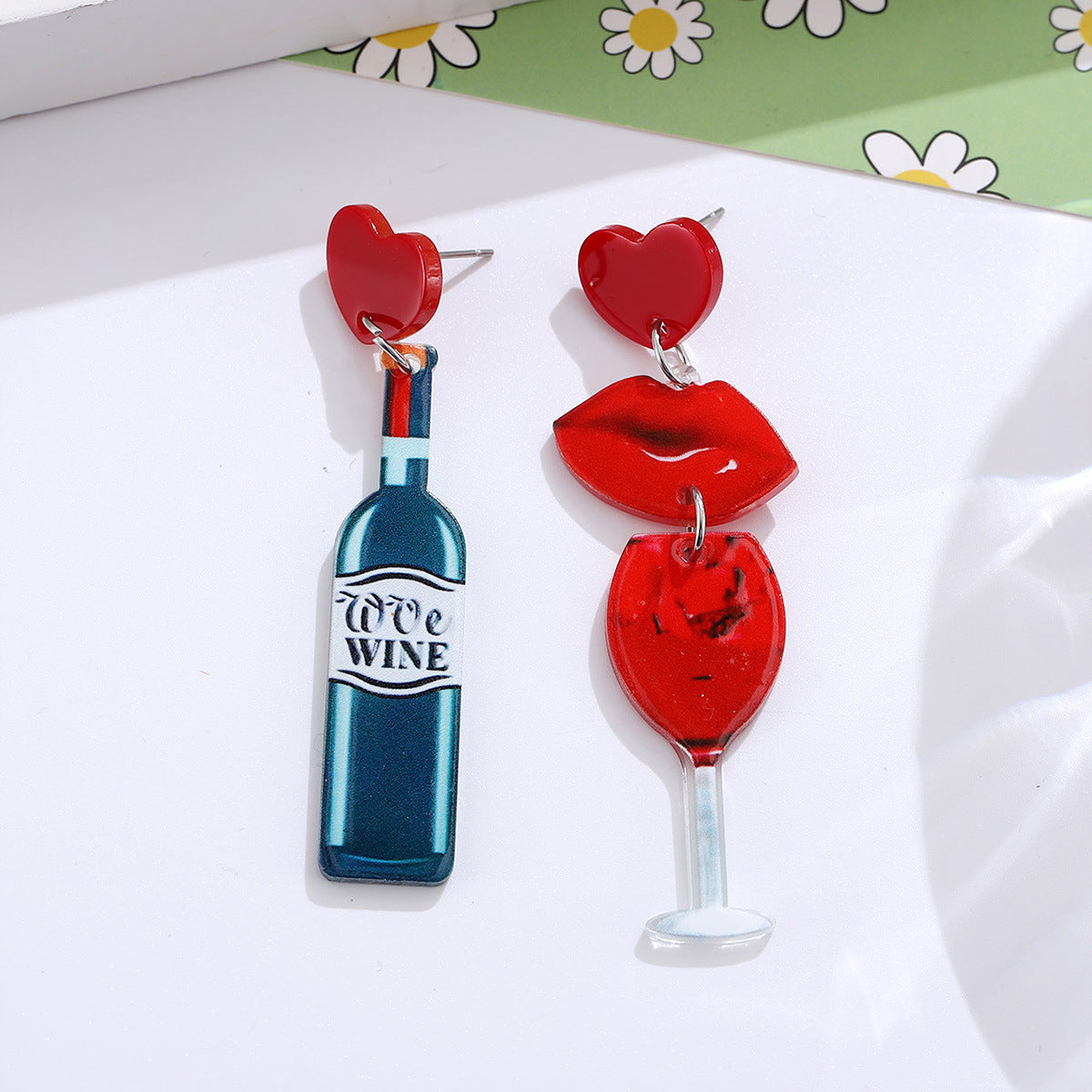 Wholesale Red lips wine glass bottle heart pendant earrings