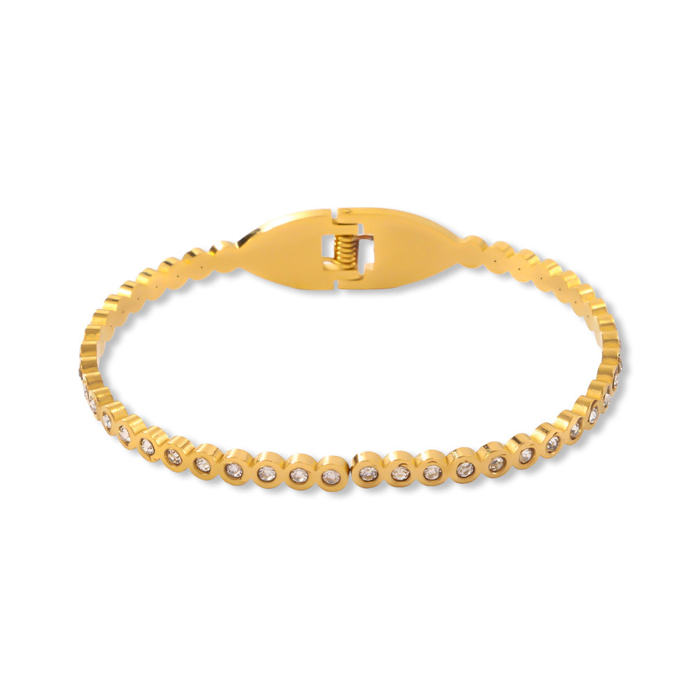 Wholesale Chic Rhinestone Open Bangle Stainless Steel Gold Fashion Jewelry Boutique Resale