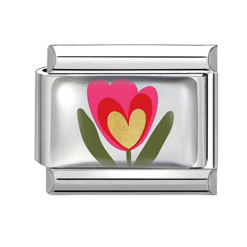 Wholesale Italian Charm Bracelet 9mm DIY Colorful Element Pink Pattern  Creative Stainless Steel Composable Bracelet