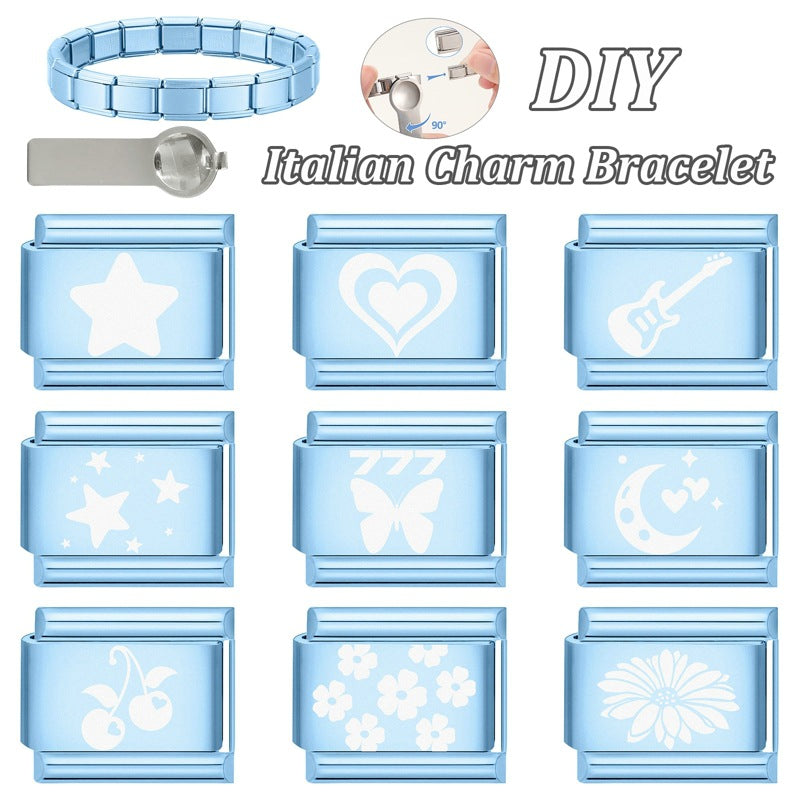 Wholesale 9mm Italian Charm Starter Bracelets DIY square Single Section Creative Stainless Steel Composable Bracelet