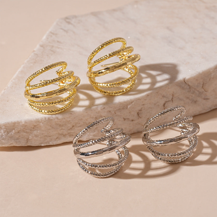 Wholesale Multi-Layer C- Shaped Geometric Silver Needle Earrings
