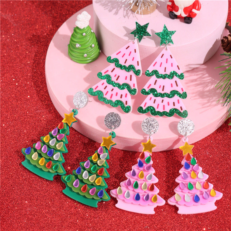Wholesale Geometric Sequins Stars Christmas Tree Earrings