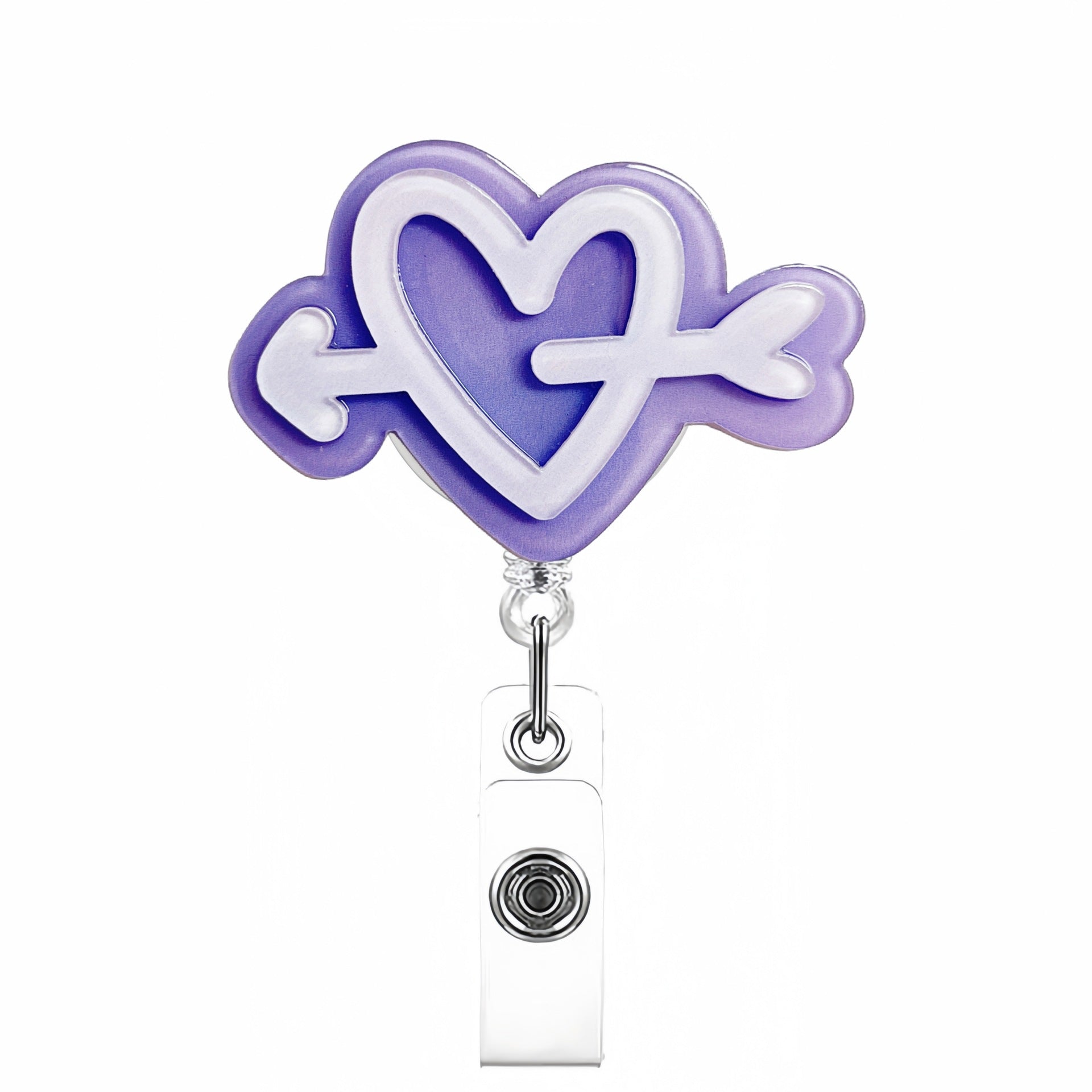 Wholesale Colorful 3D Double-layer Heart-shaped Acrylic Retractable Clip Badge Keychain