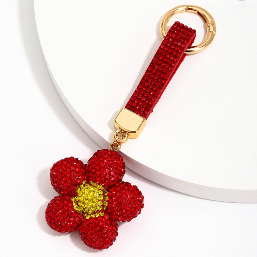 Wholesale Cute Rhinestone Sunflower Keychain Double Sided Design Fashion Car Key Bag Charm Gift