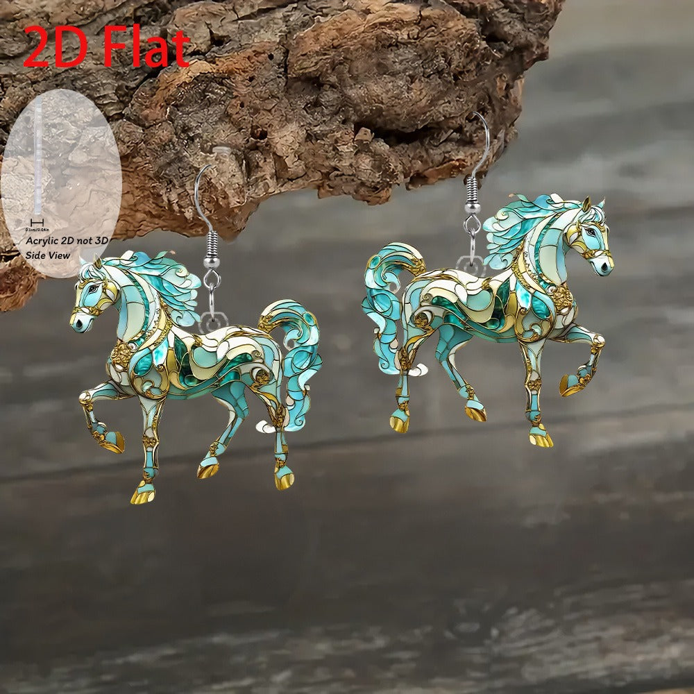 Wholesale Acrylic Dyed Horse Shaped Animal Pendant Earrings