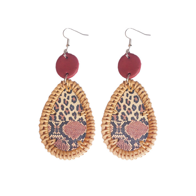 Wholesale 3 Pairs/Pack Polymer Clay Rattan Copper Woven Leopard Zebra Print Earrings ACC-ES-HY100