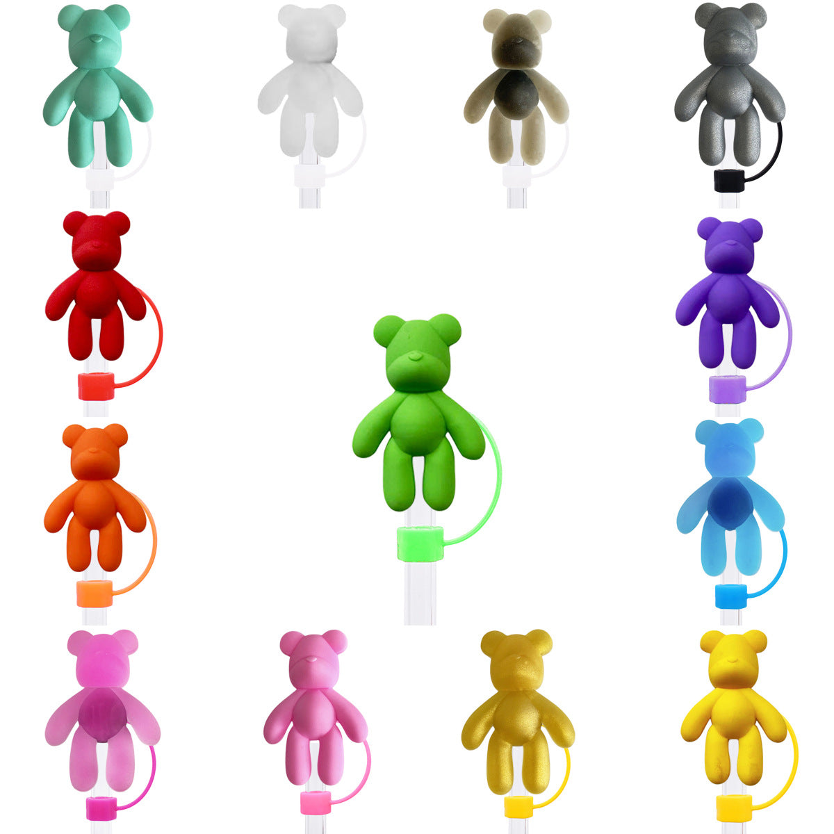 Random 100pcs Cartoon Bear Silicone Straw Tube Cap ACCVIP-SCR-SSL001