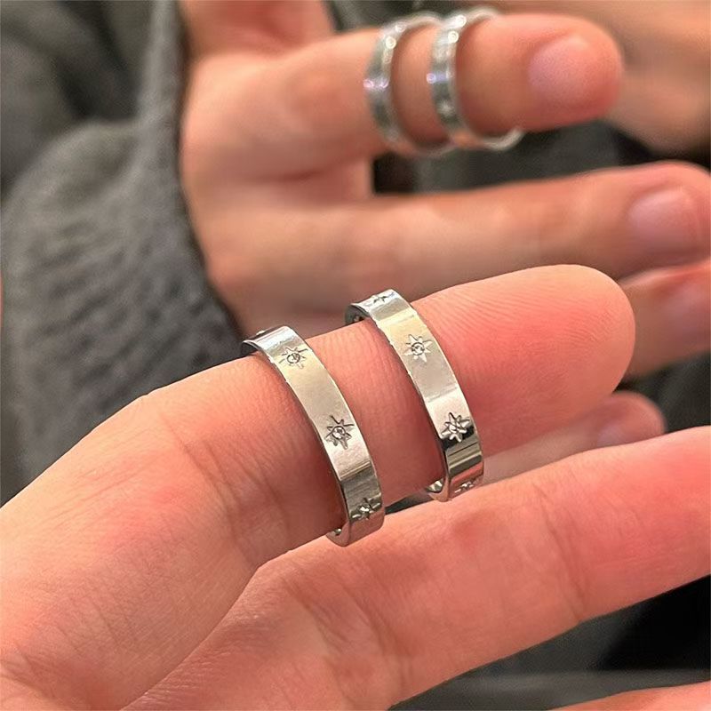Wholesale 2025 New Starburst Titanium Steel Men' s Ring Women' s Niche Design Ring Index Finger Ring Accessible Luxury Couple Ring