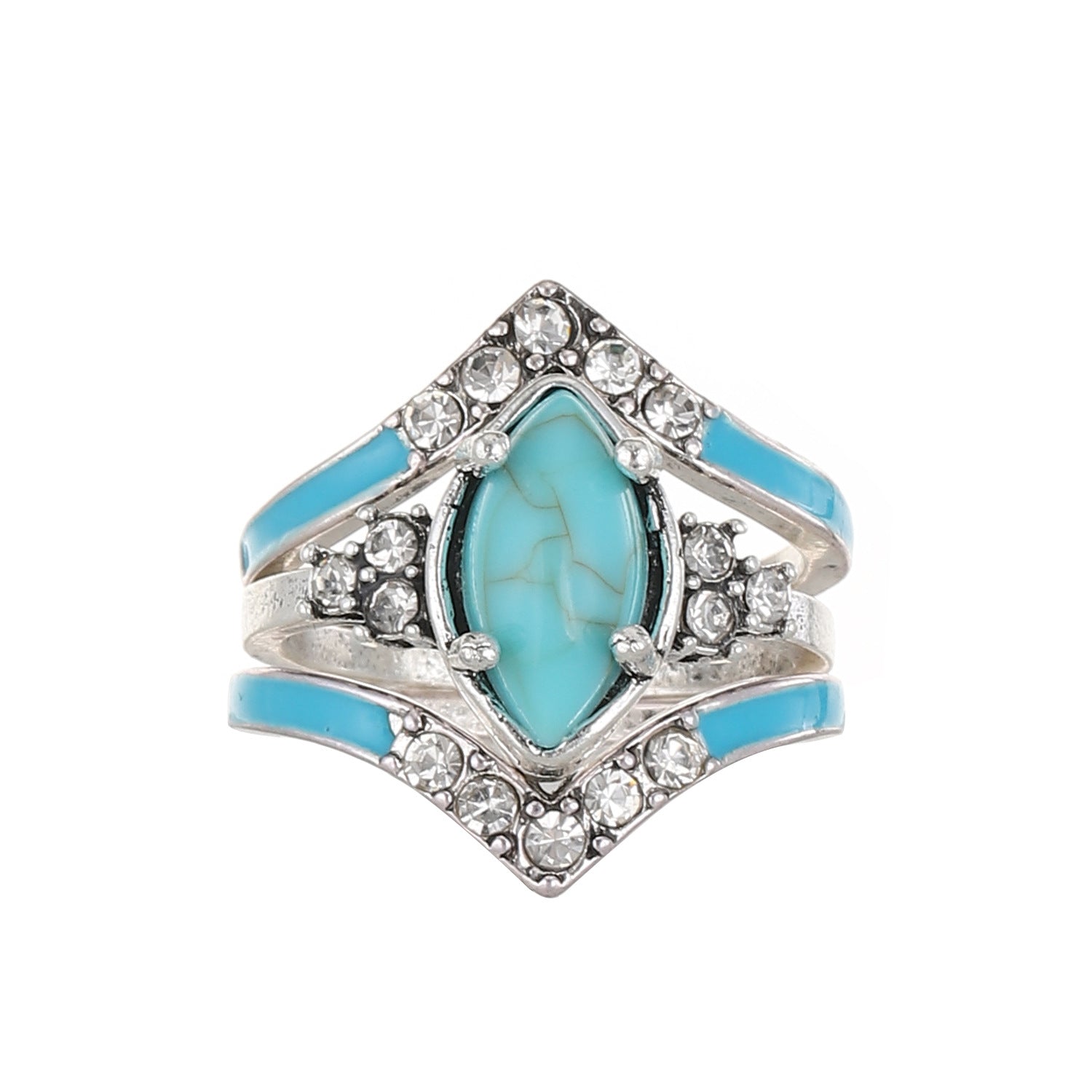 Wholesale Creative Retro Turquoise Set with Diamond Three-piece Set Women' s Set Ring