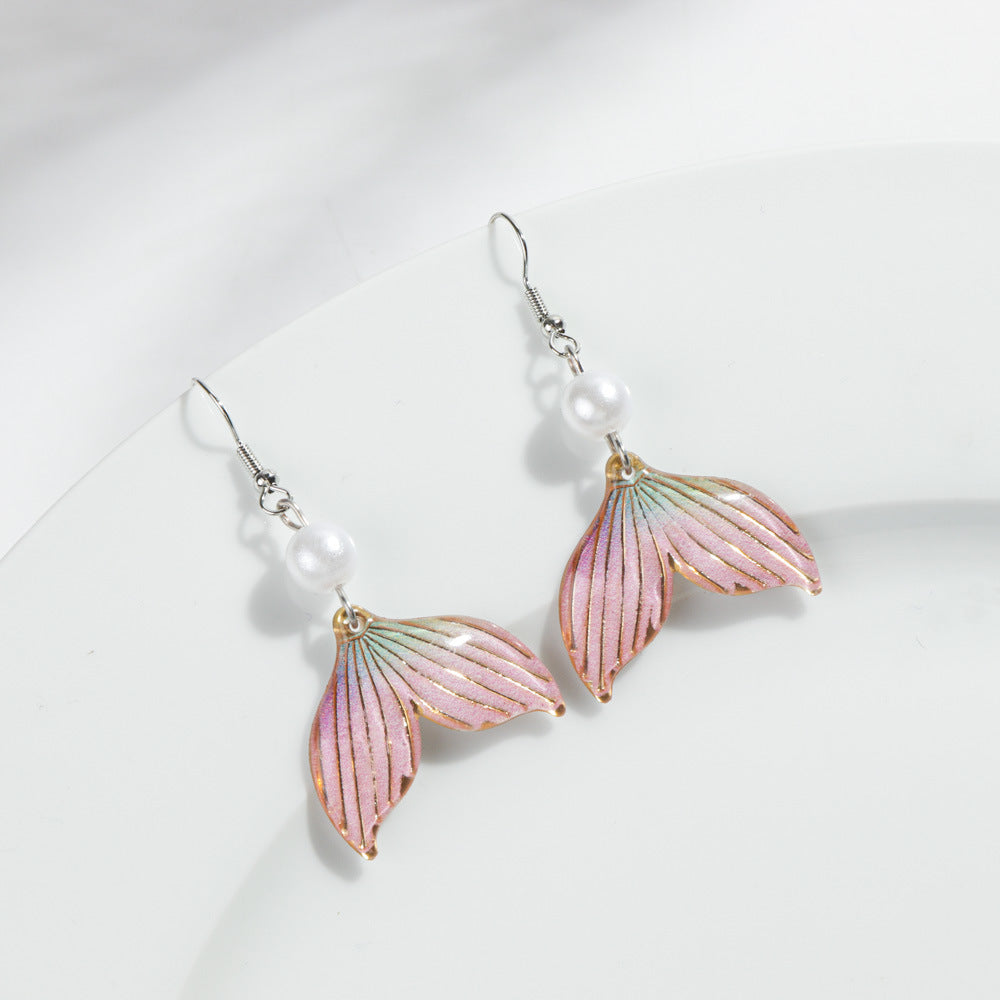 Wholesale Ocean Style Man-made Pearl Colorful Mermaid Fishtail Earrings