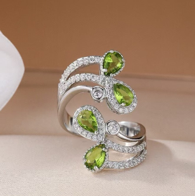 Wholesale Water Drop Green Zirconium Ring