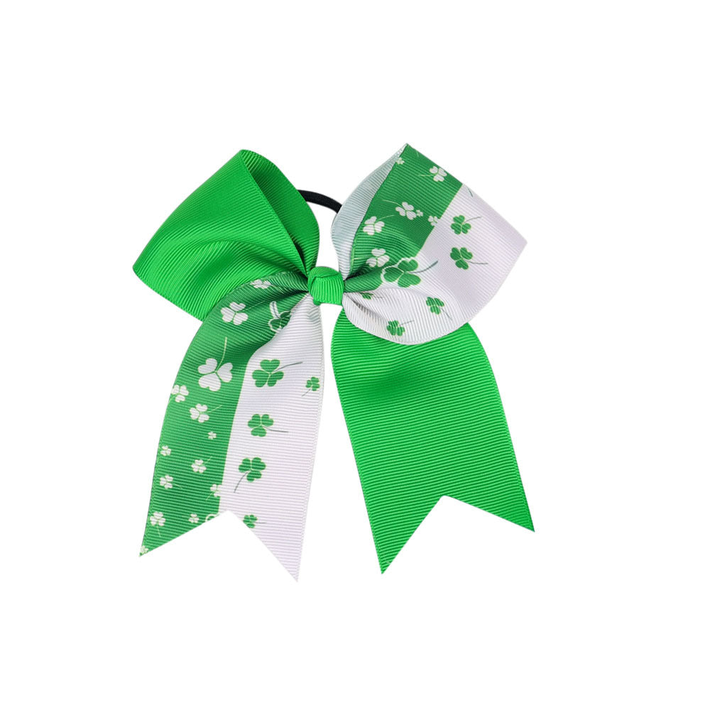 Wholesale  children's Clover dovetail bow rubber band St. Patrick's holiday hair scrunchies
