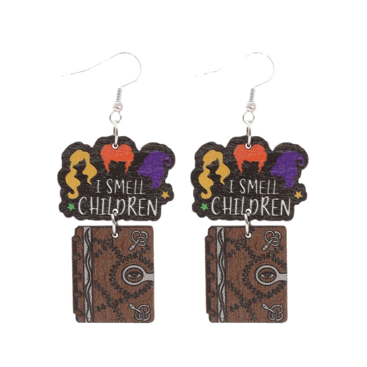 Wholesale Halloween witch hat boots hairstyle wooden  earrings